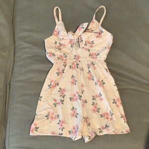 Girls Pink Floral Tie-Front One-Piece Romper